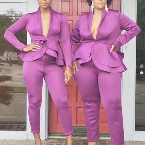 Purple peplum pant suit